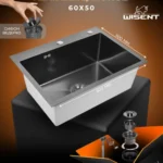 Кухонная мойка из нержавеющей стали WS36050 WISENT (60х50 см) Графит PVD с сифоном-ведерко