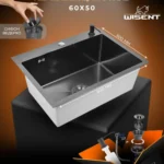 Кухонная мойка из нержавеющей стали WS36050B WISENT (60х50 см) Графит PVD с дозатором и сифоном-ведерко