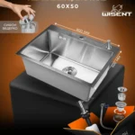 Кухонная мойка из нержавеющей стали WS36050 WISENT (60х50 см) Сатин с дозатором и сифоном-ведерко
