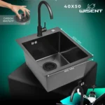 Кухонная мойка из нержавеющей стали WS34050B WISENT (40х50 см) Графит PVD со смесителем и итальянским сифоном