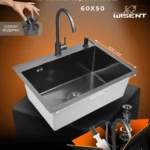 Кухонная мойка из нержавеющей стали WS36050B WISENT (60х50 см) Графит PVD со смесителем, дозатором и сифоном-ведерко