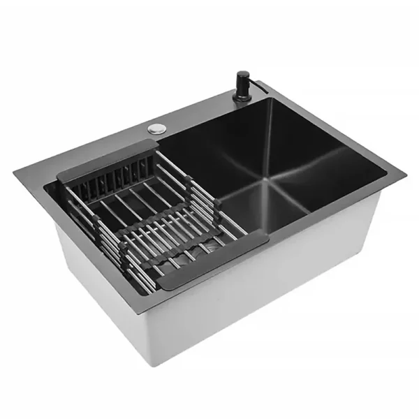 Кухонная мойка из нержавеющей стали WS36050B WISENT (60х50 см) Графит PVD с коландером, дозатором и сифоном-ведерко