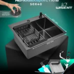 Кухонная мойка из нержавеющей стали WS35040B WISENT (50х40 см) Графит PVD с коландером, дозатором и итальянским сифоном
