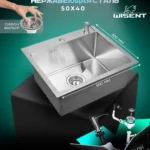Кухонная мойка из нержавеющей стали WS35040 WISENT (50х40 см) Сатин с дозатором и итальянским сифоном
