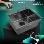 Кухонная мойка из нержавеющей стали WS35040B WISENT (50х40 см) Графит PVD с итальянским сифоном