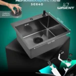 Кухонная мойка из нержавеющей стали WS35040B WISENT (50х40 см) Графит PVD с дозатором и итальянским сифоном