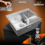 Кухонная мойка из нержавеющей стали WS35040 WISENT (50х40 см) Сатин с дозатором и сифоном-ведерко