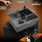 Кухонная мойка из нержавеющей стали WS35040B WISENT (50х40 см) Графит PVD с дозатором и сифоном-ведерко