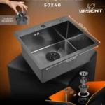 Кухонная мойка из нержавеющей стали WS35040 WISENT (50х40 см) Графит PVD с сифоном-ведерко