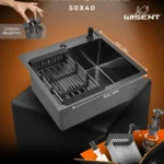 Кухонная мойка из нержавеющей стали WS35040B WISENT (50х40 см) Графит PVD с дозатором, коландером и сифоном-ведерко