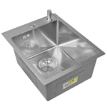 Кухонная мойка из нержавеющей стали рифленая WS34050D WISENT (40х50 см) Нано-Сатин PVD с дозатором и сифоном-ведерко