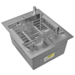 Кухонная мойка из нержавеющей стали рифленая WS34050D WISENT (40х50 см) Нано-Сатин PVD с дозатором и сифоном-ведерко