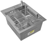 Кухонная мойка из нержавеющей стали рифленая WS34050D WISENT (40х50 см) Нано-Сатин PVD с коландером, дозатором и итальянским сифоном