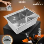 Кухонная мойка из нержавеющей стали WS36050BD WISENT (60х50 см) Нано-Сатин PVD с дозатором и сифоном-ведерко