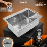 Кухонная мойка из нержавеющей стали WS36050BD WISENT (60х50 см) Нано-Сатин PVD с сифоном-ведерко
