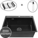 Кухонная мойка из нержавеющей стали WS36050BD WISENT (60х50 см) Нано-Графит PVD с коландером, дозатором и итальянским сифоном