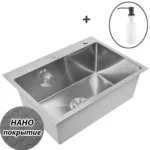 Кухонная мойка из нержавеющей стали WS36050BD WISENT (60х50 см) Нано-Сатин PVD с дозатором и сифоном-ведерко