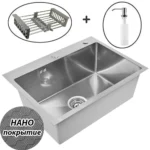 Кухонная мойка из нержавеющей стали WS36050BD WISENT (60х50 см) Нано-Сатин PVD с коландером, дозатором и итальянским сифоном