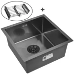 Кухонная мойка из нержавеющей стали WS34444 WISENT (44х44 см) Графит PVD с коландером и сифоном-ведерко