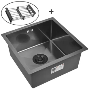 Кухонная мойка из нержавеющей стали WS34444 WISENT (44х44 см) Графит PVD с коландером и сифоном-ведерко