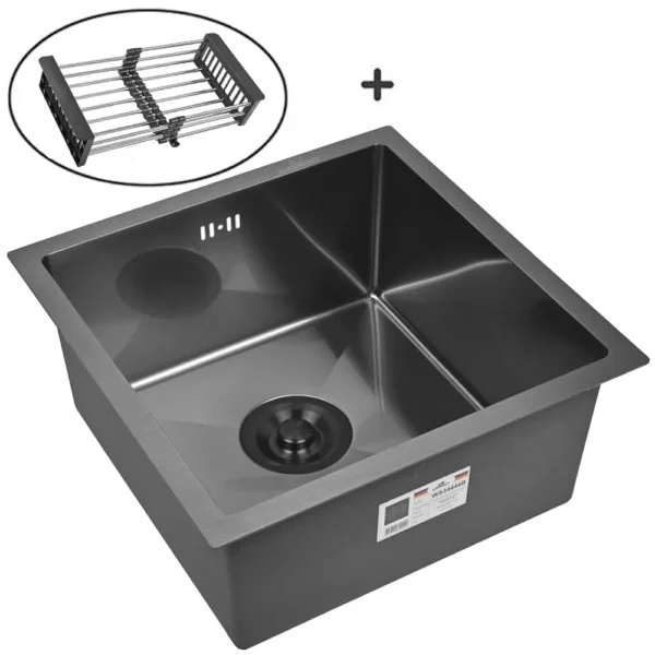 Кухонная мойка из нержавеющей стали WS34444 WISENT (44х44 см) Графит PVD с коландером и сифоном-ведерко