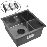 Кухонная мойка из нержавеющей стали WS34444 WISENT (44х44 см) Графит PVD с коландером и итальянским сифоном