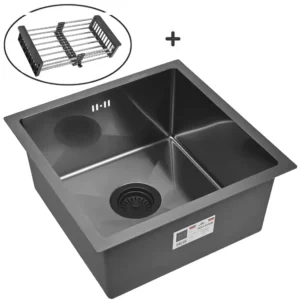 Кухонная мойка из нержавеющей стали WS34444 WISENT (44х44 см) Графит PVD с коландером и итальянским сифоном