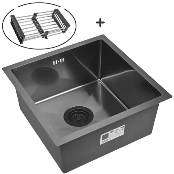 Кухонная мойка из нержавеющей стали WS34444 WISENT (44х44 см) Графит PVD с коландером и итальянским сифоном