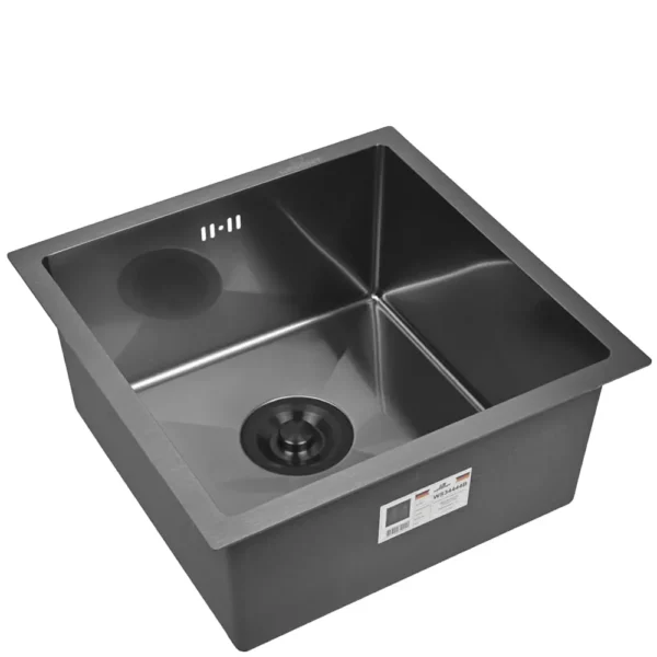 Кухонная мойка из нержавеющей стали WS34444 WISENT (44х44 см) Графит PVD с сифоном-ведерко