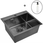 Кухонная мойка из нержавеющей стали WS35044B WISENT (50х44 см) Графит PVD с дозатором и сифоном-ведерко