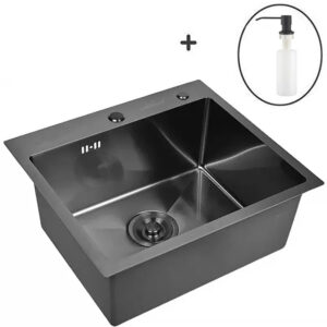 Кухонная мойка из нержавеющей стали WS35044B WISENT (50х44 см) Графит PVD с дозатором и сифоном-ведерко
