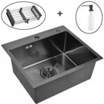 Кухонная мойка из нержавеющей стали WS35044B WISENT (50х44 см) Графит PVD с дозатором, коландером и сифоном-ведерко