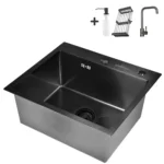 Кухонная мойка из нержавеющей стали WS35044B WISENT (50х44 см) Графит PVD со смесителем W4998-4-U, коландером, дозатором и итальянским сифоном