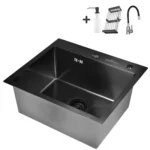 Кухонная мойка из нержавеющей стали WS35044B WISENT (50х44 см) Графит PVD со смесителем W74004-02, коландером, дозатором и итальянским сифоном
