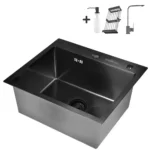 Кухонная мойка из нержавеющей стали WS35044B WISENT (50х44 см) Графит PVD со смесителем WP49-098-6-U, коландером, дозатором и итальянским сифоном