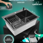 Кухонная мойка из нержавеющей стали WS36050BD WISENT (60х50 см) Нано-Графит PVD с коландером, дозатором и итальянским сифоном