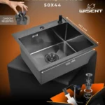 Кухонная мойка из нержавеющей стали WS35044B WISENT (50х44 см) Графит PVD с дозатором и сифоном-ведерко