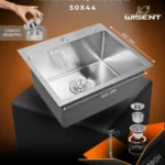 Кухонная мойка из нержавеющей стали WS35044 WISENT (50х44 см) Сатин с сифоном-ведерко