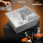 Кухонная мойка из нержавеющей стали WS35044 WISENT (50х44 см) Сатин с дозатором и сифоном-ведерко