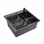 Кухонная мойка из нержавеющей стали WS35044B WISENT (50х44 см) Графит PVD с дозатором, коландером и сифоном-ведерко