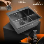 Кухонная мойка из нержавеющей стали WS35044B WISENT (50х44 см) Графит PVD с сифоном-ведерко