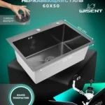 Кухонная мойка из нержавеющей стали WS36050BD WISENT (60х50 см) Нано-Графит PVD с итальянским сифоном