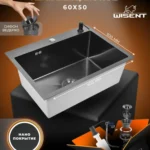 Кухонная мойка из нержавеющей стали WS36050BD WISENT (60х50 см) Нано-Графит PVD с дозатором и сифоном-ведерко