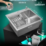 Кухонная мойка из нержавеющей стали WS35044 WISENT (50х44 см) Сатин с коландером, дозатором и итальянским сифоном