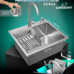 Кухонная мойка из нержавеющей стали WS35044 WISENT (50х44 см) Сатин со смесителем, коландером, дозатором и итальянским сифоном