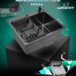 Кухонная мойка из нержавеющей стали WS35044B WISENT (50х44 см) Графит PVD с коландером, дозатором и итальянским сифоном
