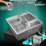 Кухонная мойка из нержавеющей стали WS35044 WISENT (50х44 см) Сатин со смесителем, коландером, дозатором и итальянским сифоном