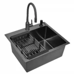 Кухонная мойка из нержавеющей стали WS35044B WISENT (50х44 см) Графит PVD со смесителем W74004-02, коландером, дозатором и итальянским сифоном