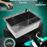 Кухонная мойка из нержавеющей стали WS36050BD WISENT (60х50 см) Нано-Графит PVD с дозатором и итальянским сифоном