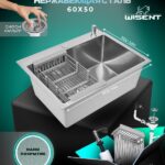 Кухонная мойка из нержавеющей стали WS36050BD WISENT (60х50 см) Нано-Сатин PVD с коландером, дозатором и итальянским сифоном